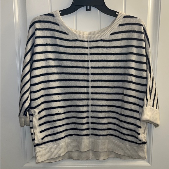 LOFT Sweaters - LOFT Cream and Navy Striped Crew Neck Sweater
